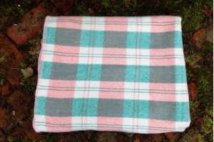 unused Plaster Pink & Peppermint Green Over Check Welsh blanket CPN145